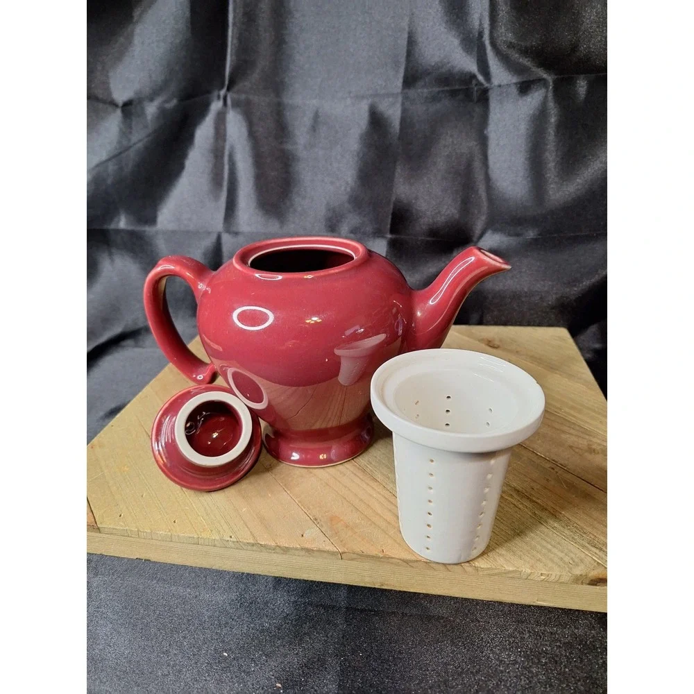 Vintage 1930s McCormick Tea Baltimore Md Ceramic Teapot with Infuser Burgundy